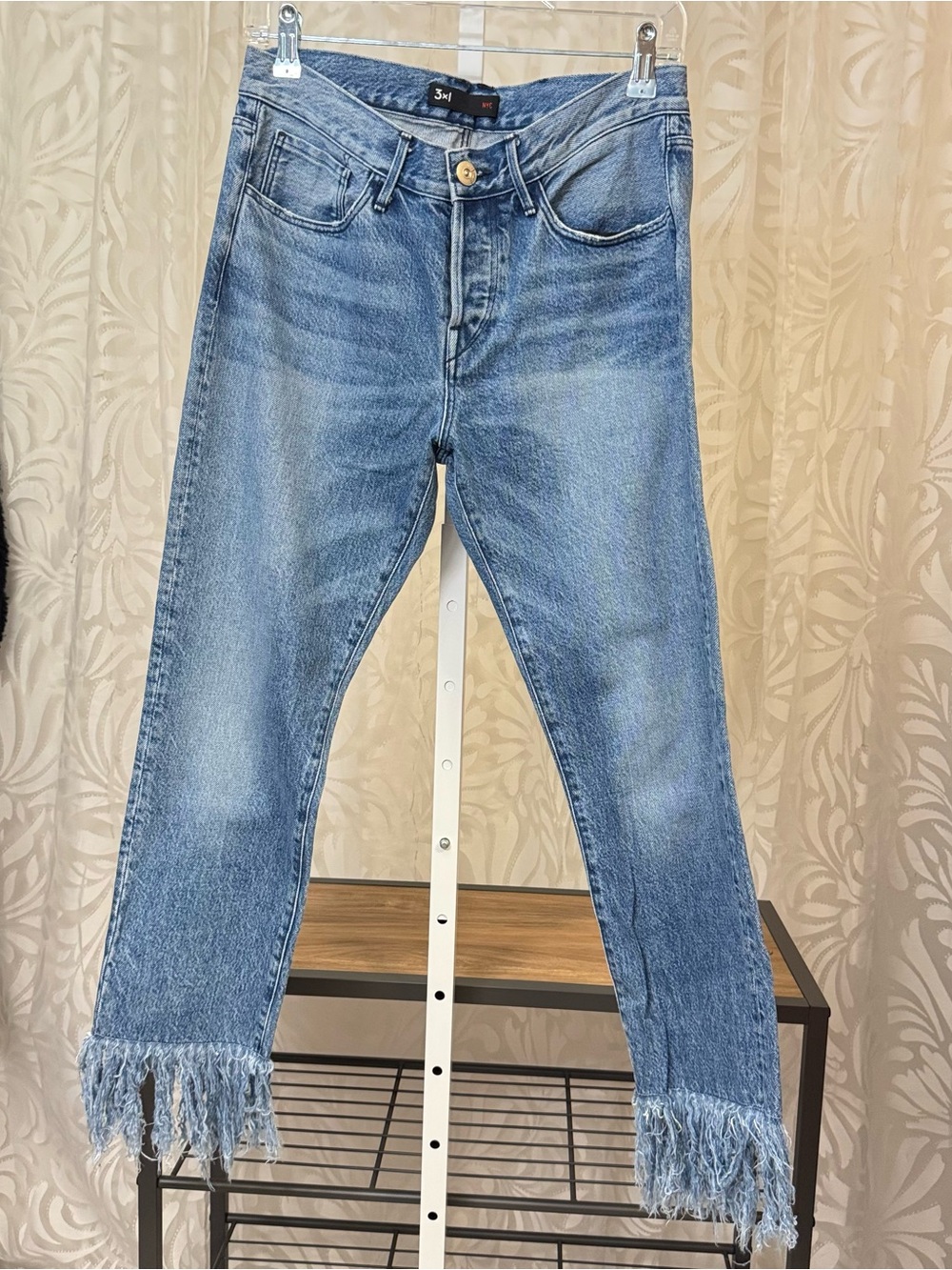 3x1 Light Blue Frayed Hem Ankle Jeans